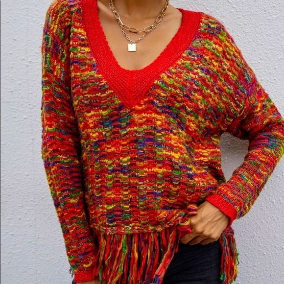 NWT! MARLED KNIT FRINGE HEM DROP SHOULDER SWEATER! - Picture 3 of 16